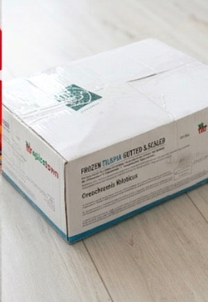 Box of frozen gutted and scaled Tilapia 4kg